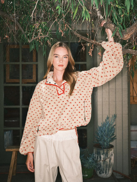 Heart Print Teddy Bear Pullover Jacket