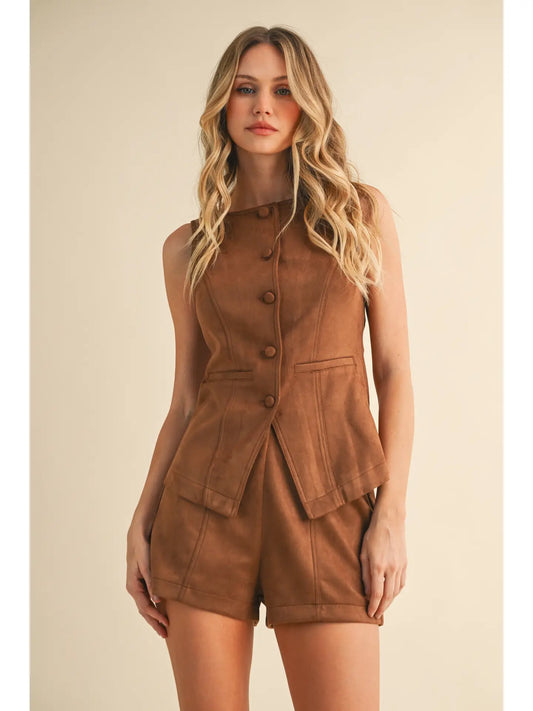 Suede Vest and Shorts Set