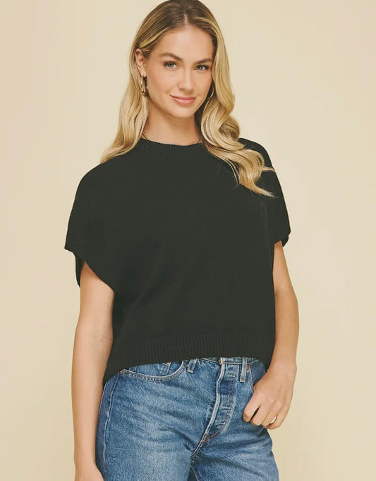 BLACK Dropped Shoulder Sweater Top
