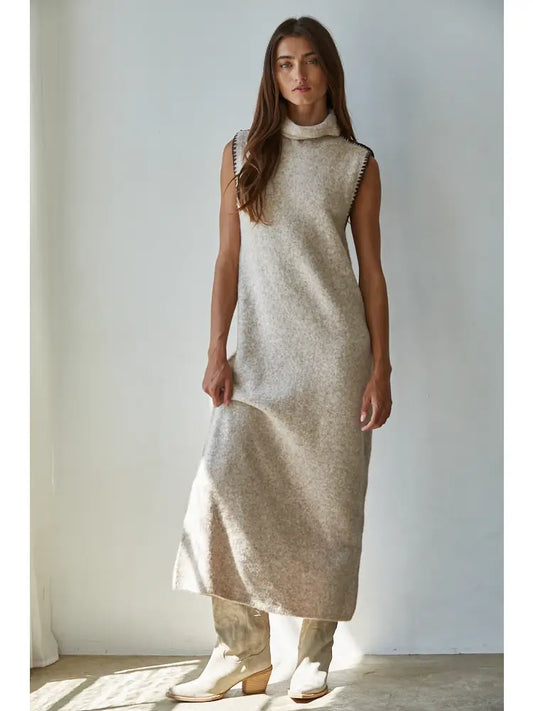 Knit Sweater Turtle Neck Sleeveless Bodycon Maxi