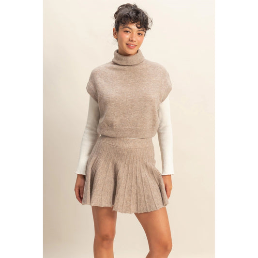 Turtleneck Top and Pleated Skirt Set