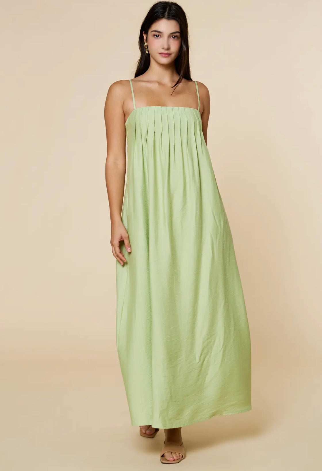 Mint Pleated Spaghetti Straps Maxi Dress