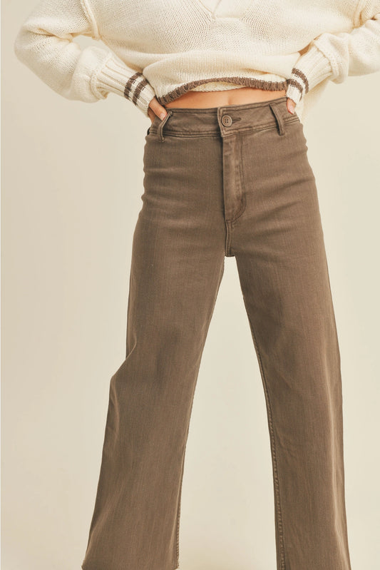 Brown Straight Wide Leg Denim Pants
