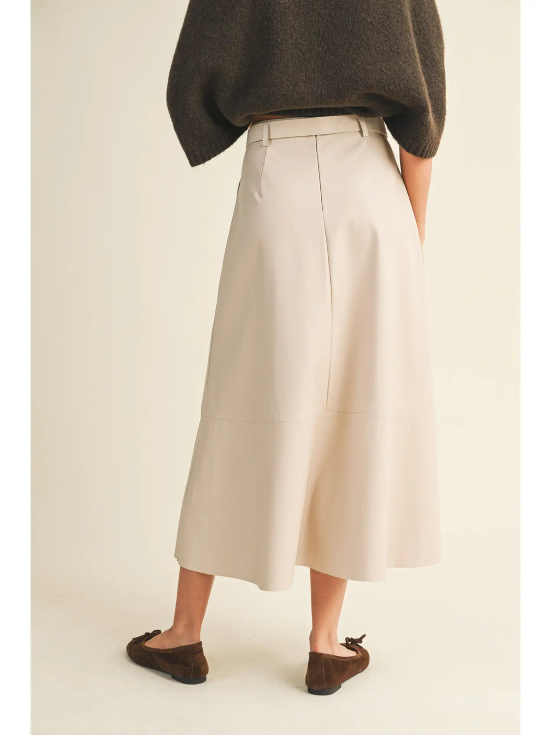 Belted Flare Cut Edge Skirt