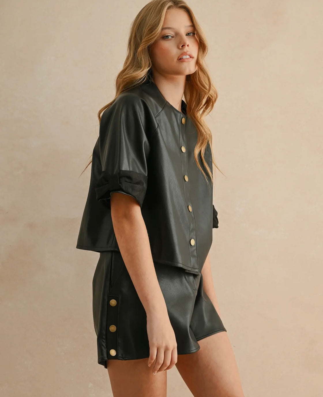 Suede Trim Sslv Pu Jacket