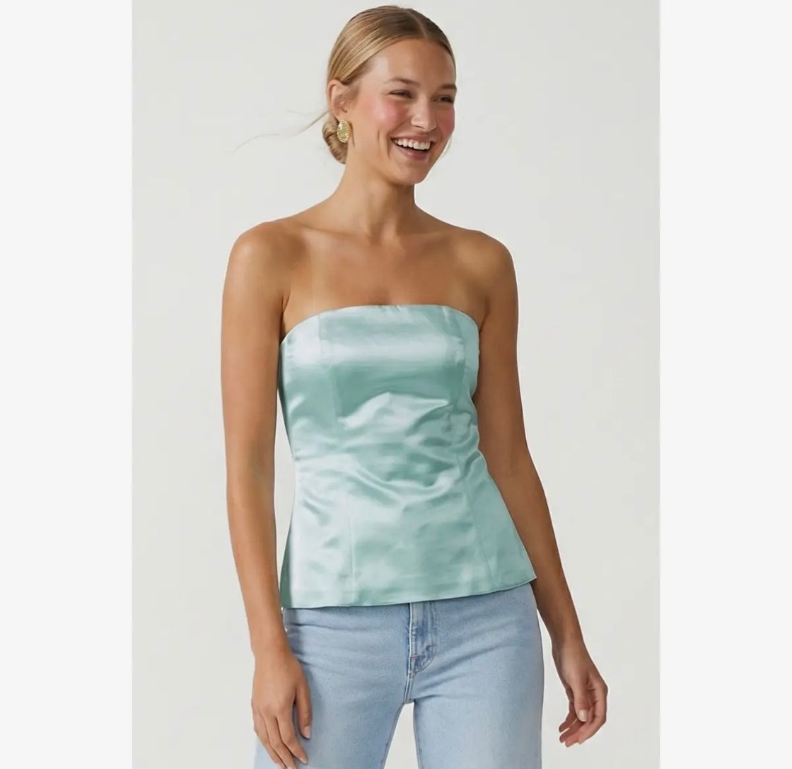 Aqua Tailored Long Satin Tube Top