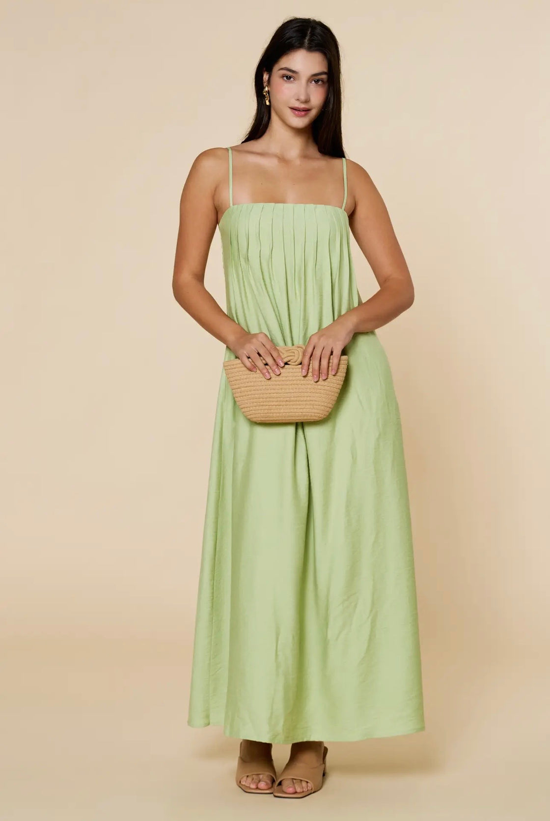 Mint Pleated Spaghetti Straps Maxi Dress