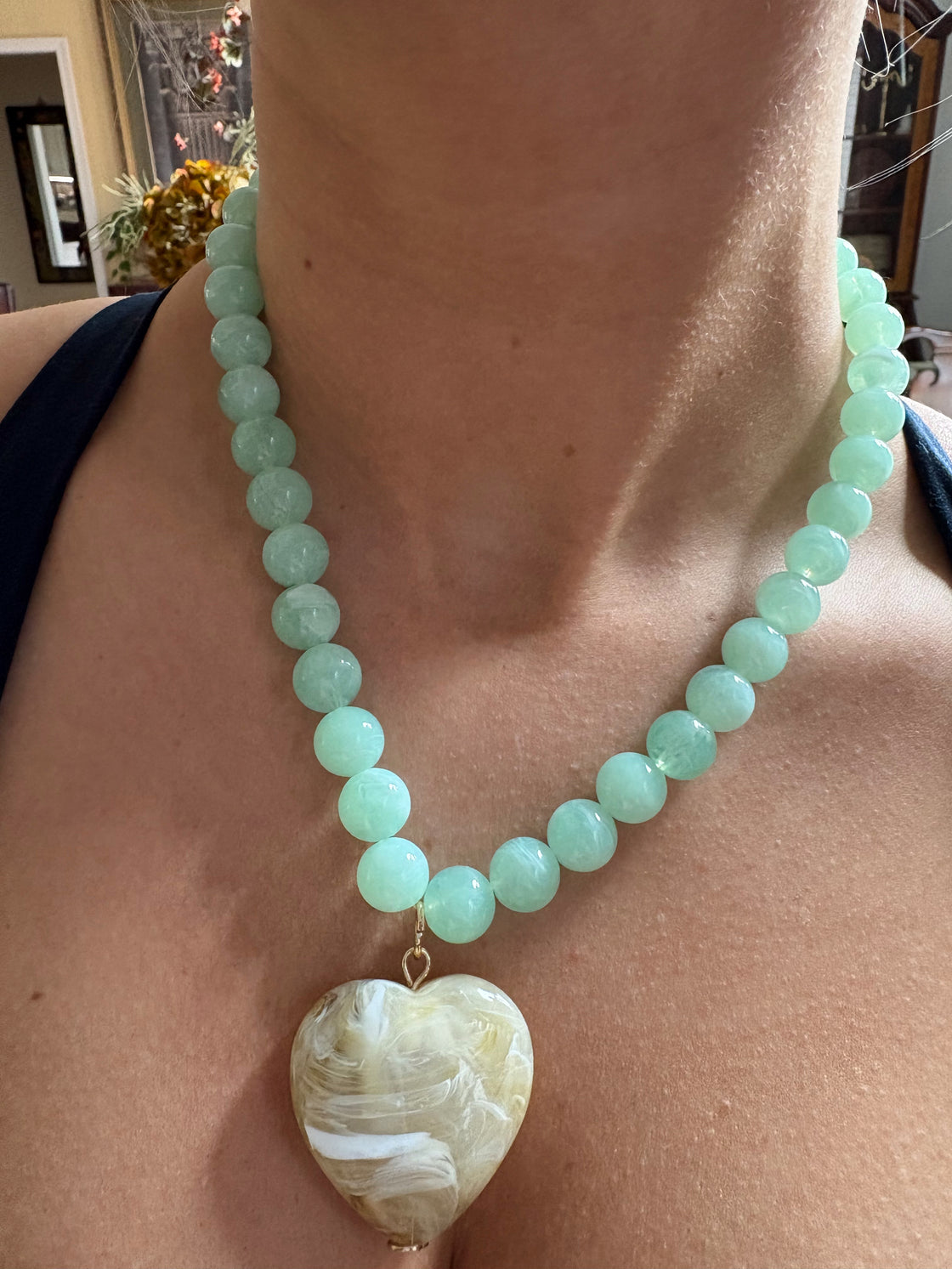 Mint Stone Circle with Tan Natural Stone Heart