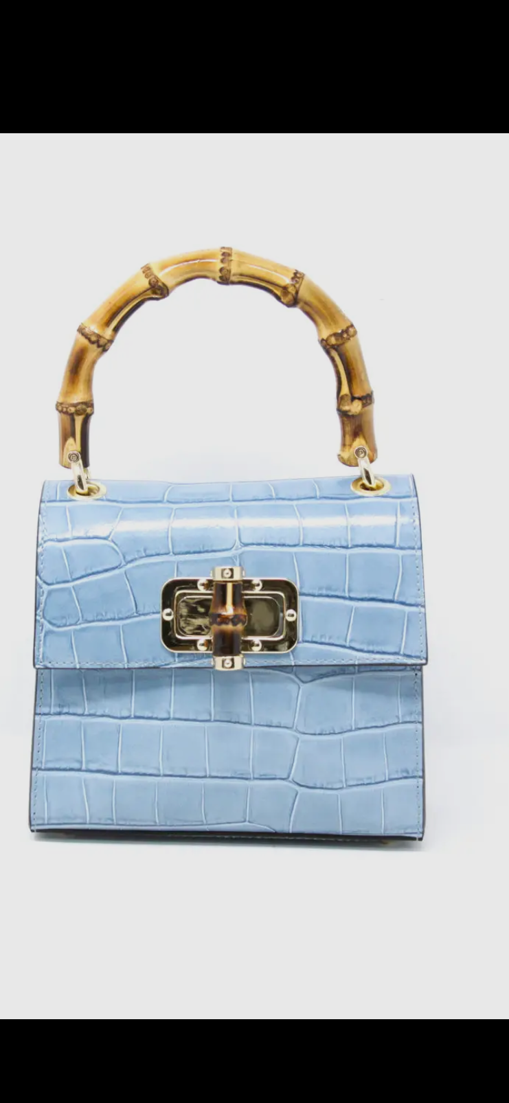 Sky Blue Genuine Italian Leather Bamboo
Handle Bag