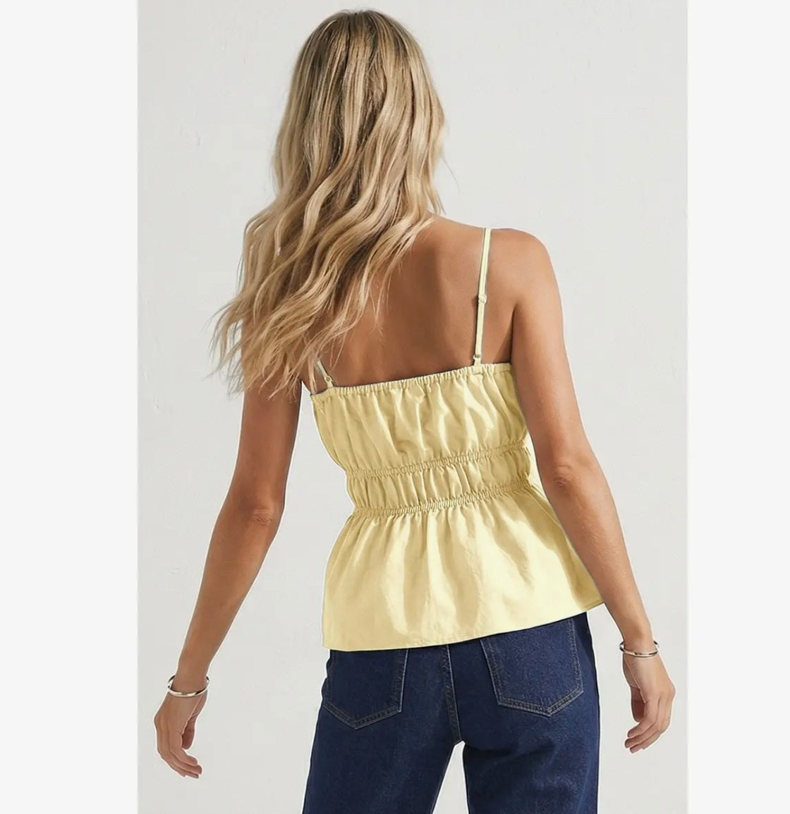 Yellow Buckle Pleated Sleeveless Top