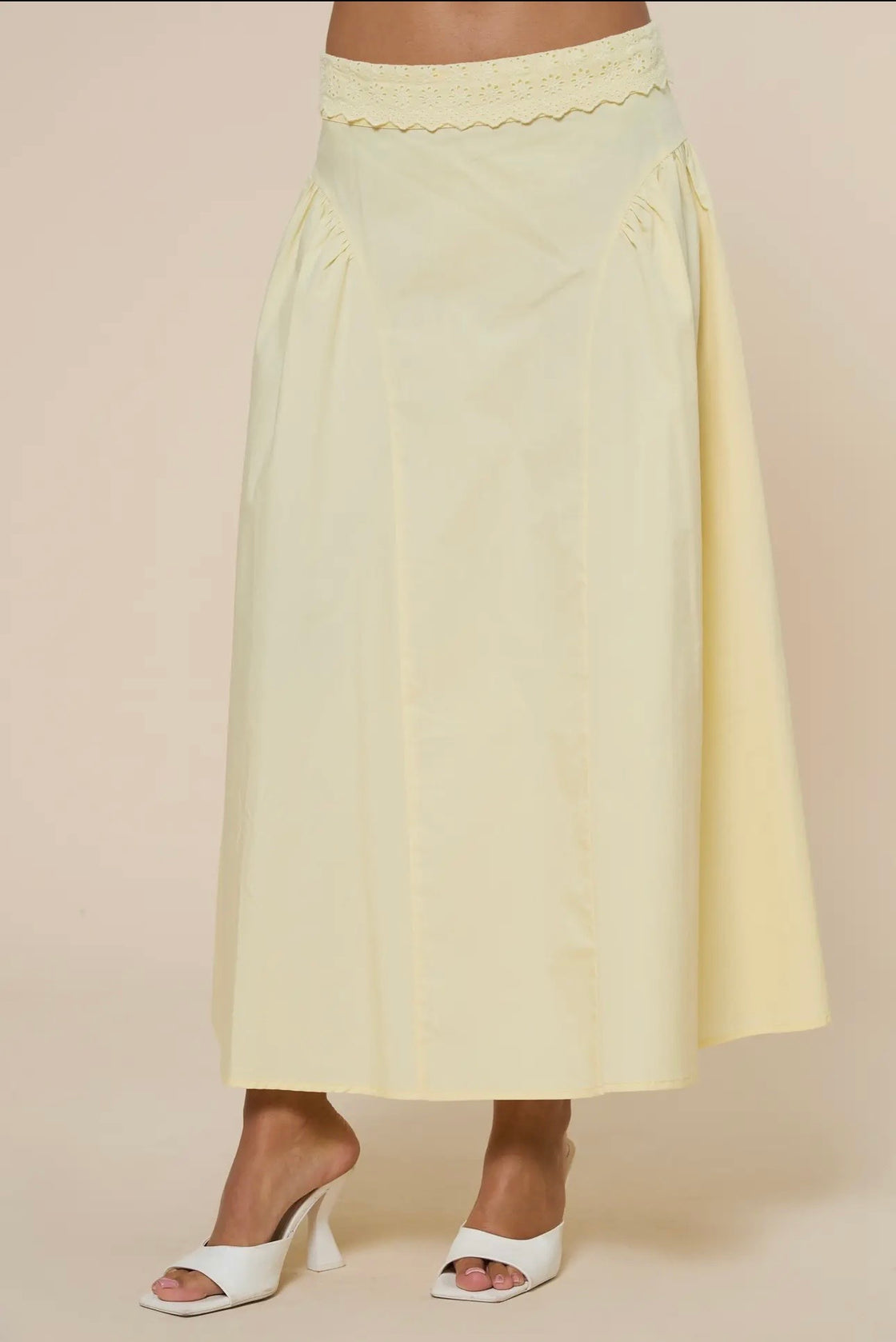 Eyelet Waist Woven Flowy Skirt