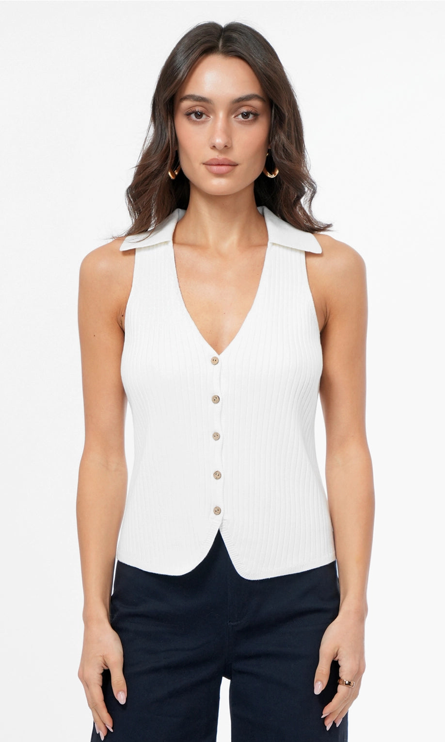 Tatiana Button Front Collared Knit Vest