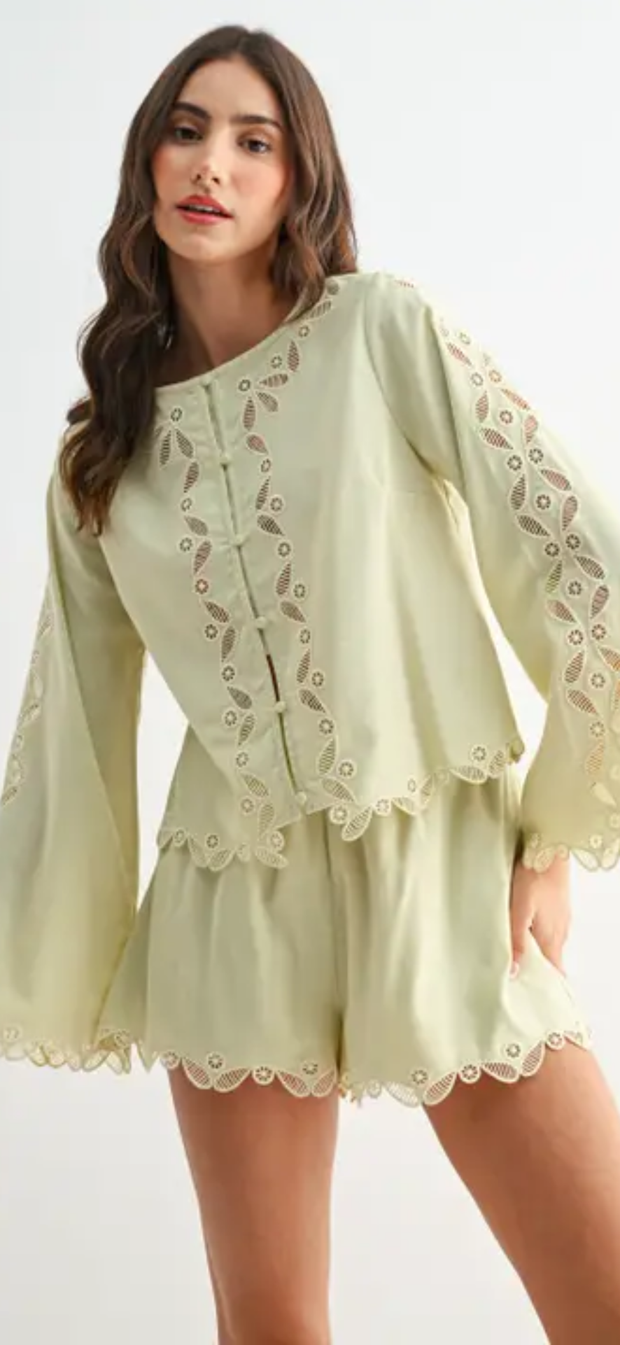Button-Front Lace Top and Short Set