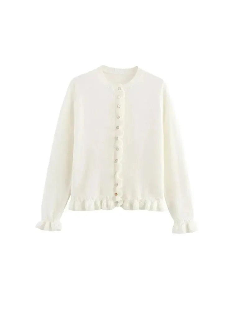 Ruffle Wave Button Knit Cardigan