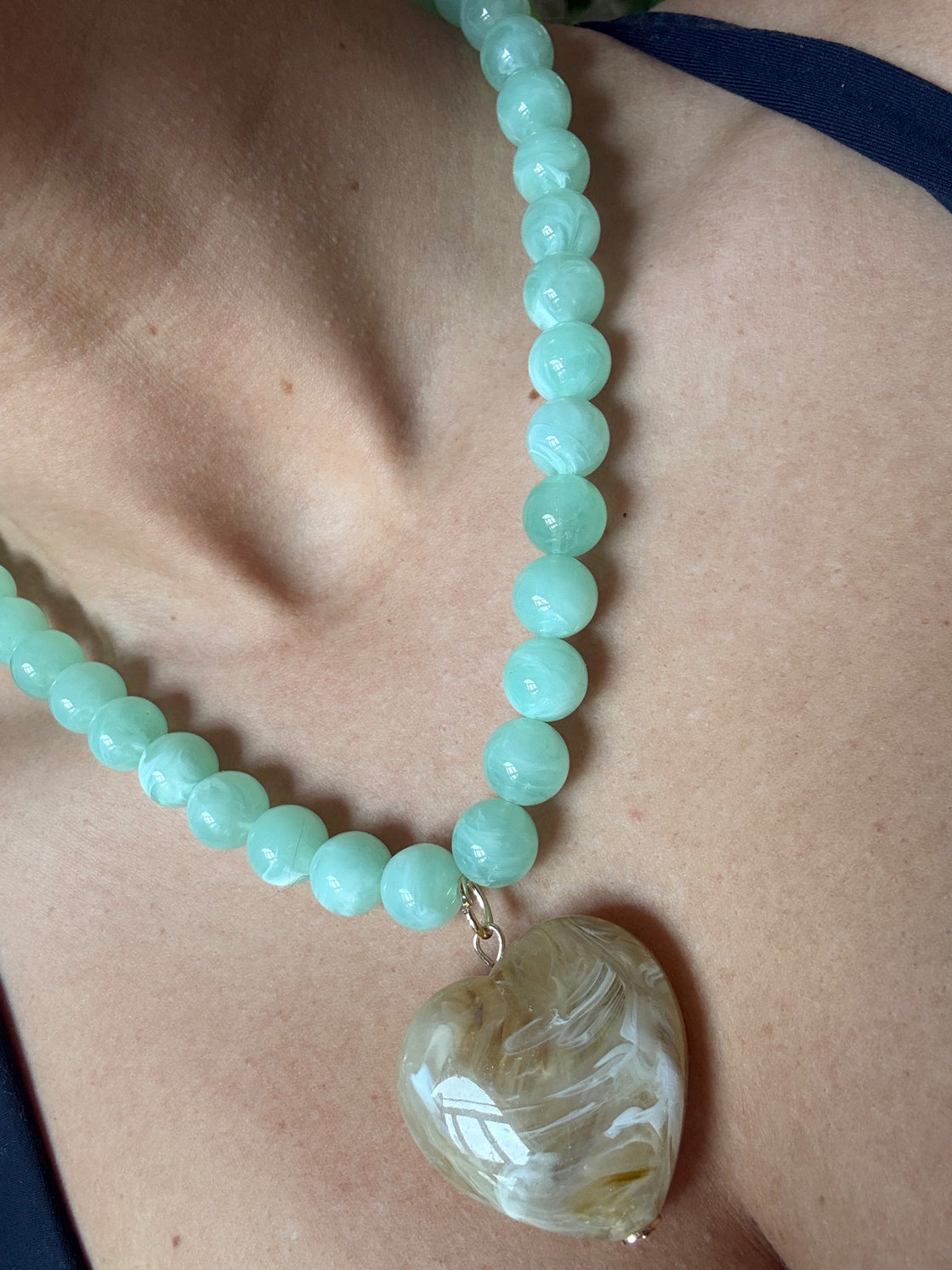 Mint Stone Circle with Tan Natural Stone Heart