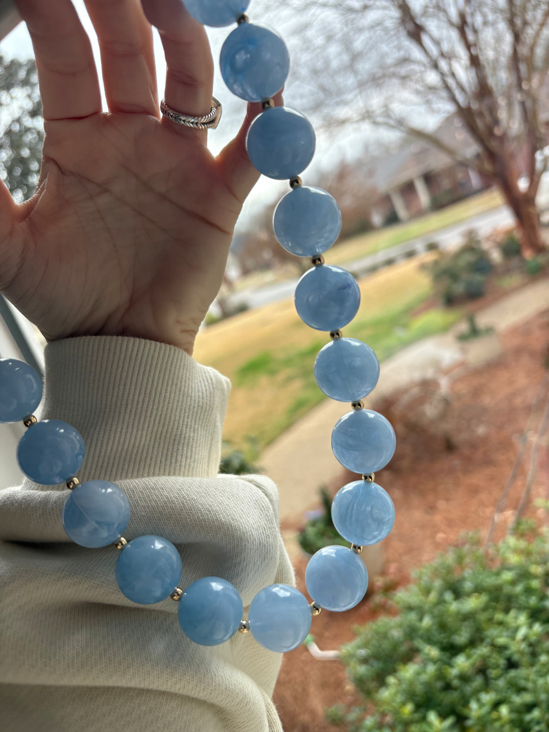 Blue Natural Stone Beaded Necklace