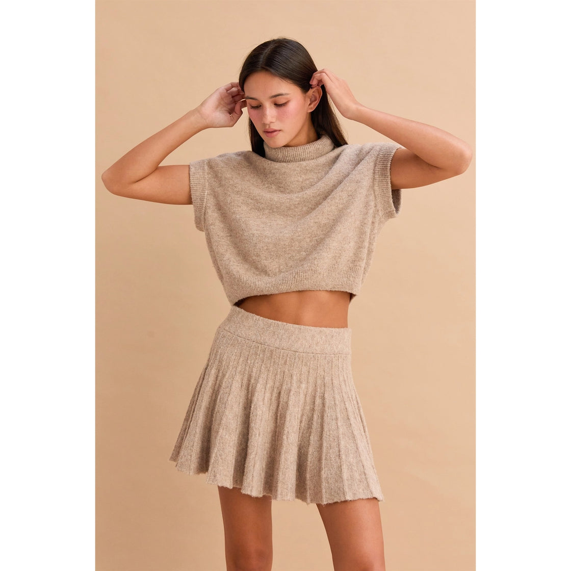 Turtleneck Top and Pleated Skirt Set