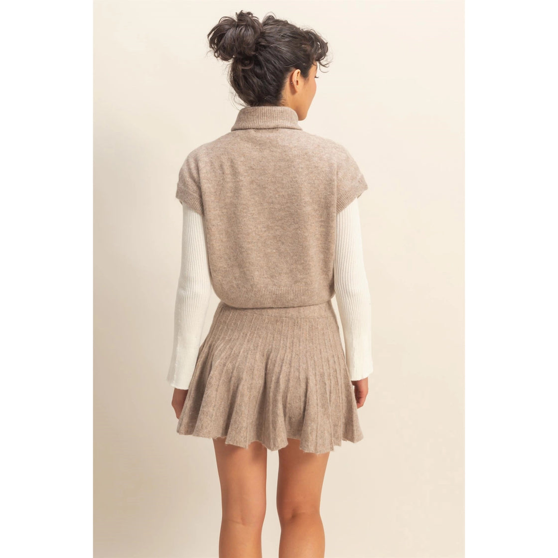 Turtleneck Top and Pleated Skirt Set