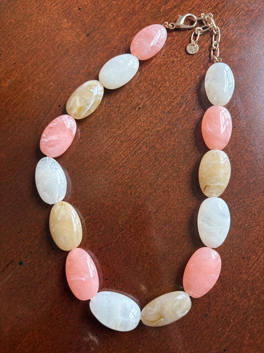 Cream, Light Pink, and Brown Stone Necklace