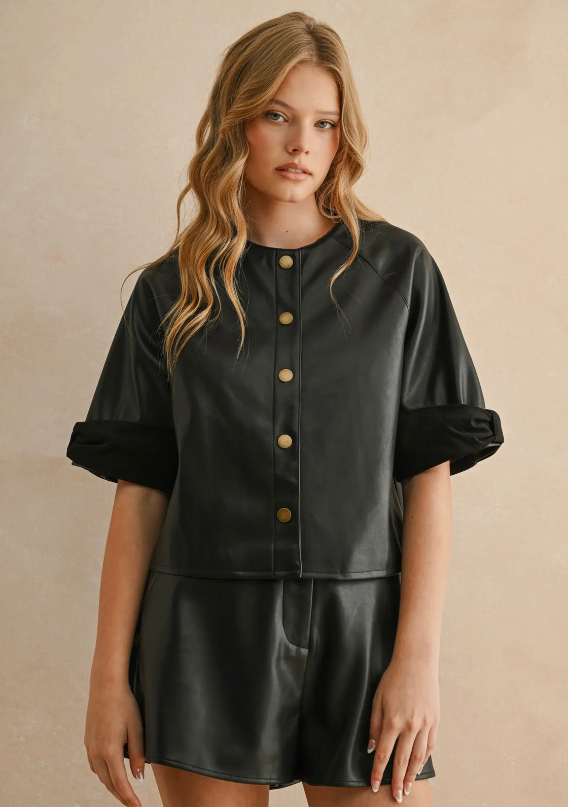 Suede Trim Sslv Pu Jacket