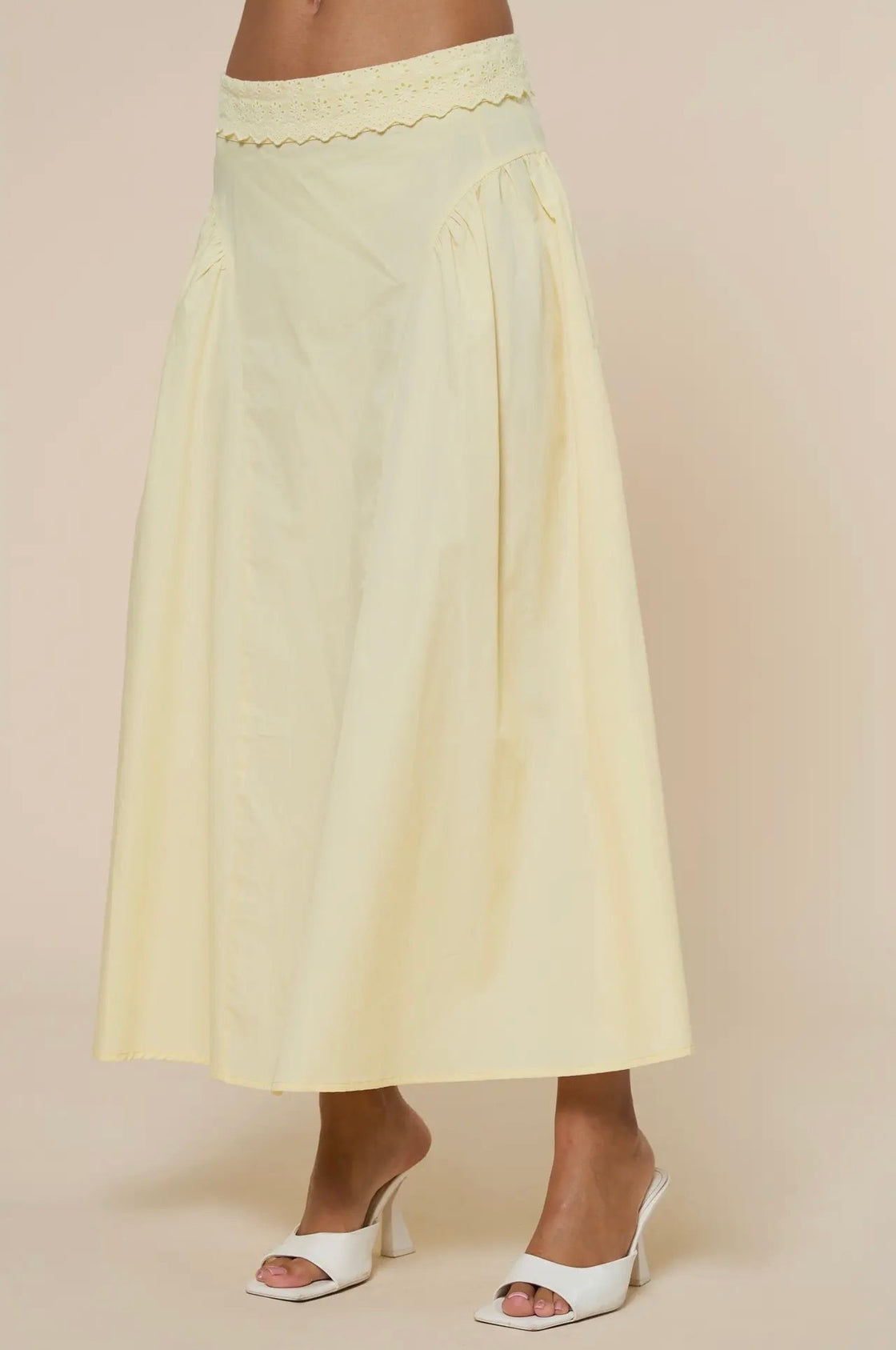 Eyelet Waist Woven Flowy Skirt