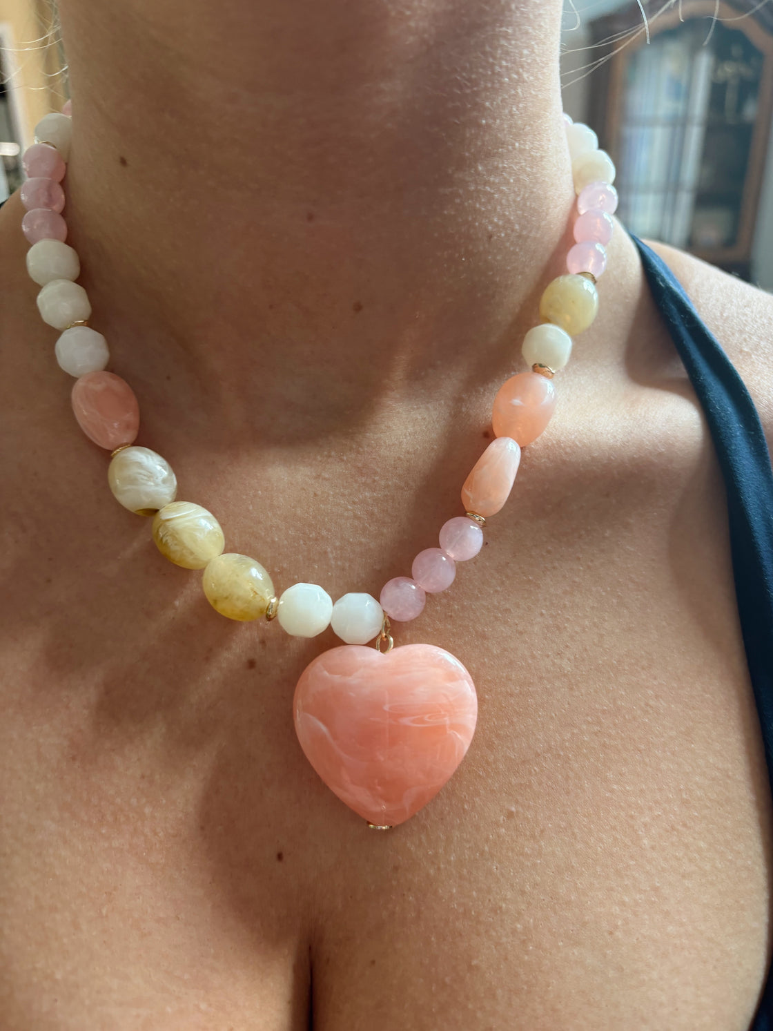 Cream, Light Pink, and Brown Stone Necklace