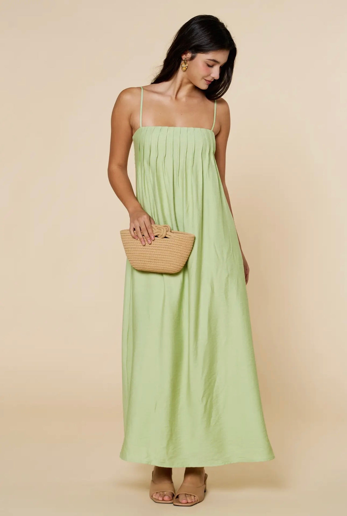 Mint Pleated Spaghetti Straps Maxi Dress
