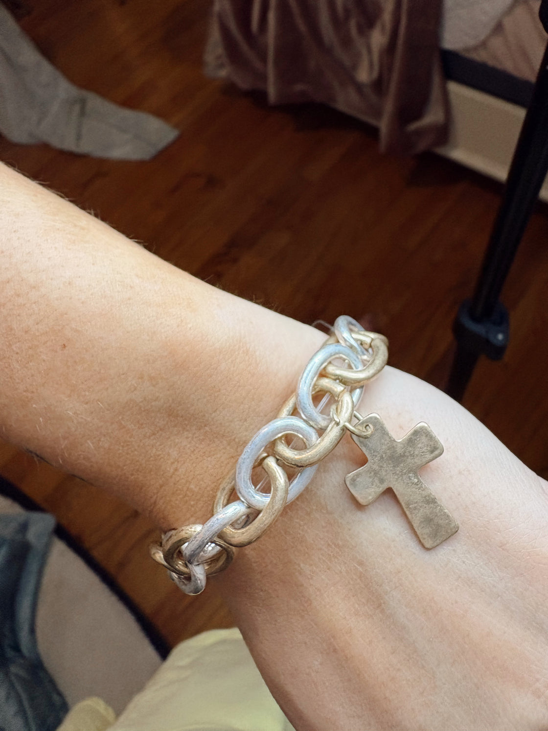 Two-Tone Cross Charm Bracelet