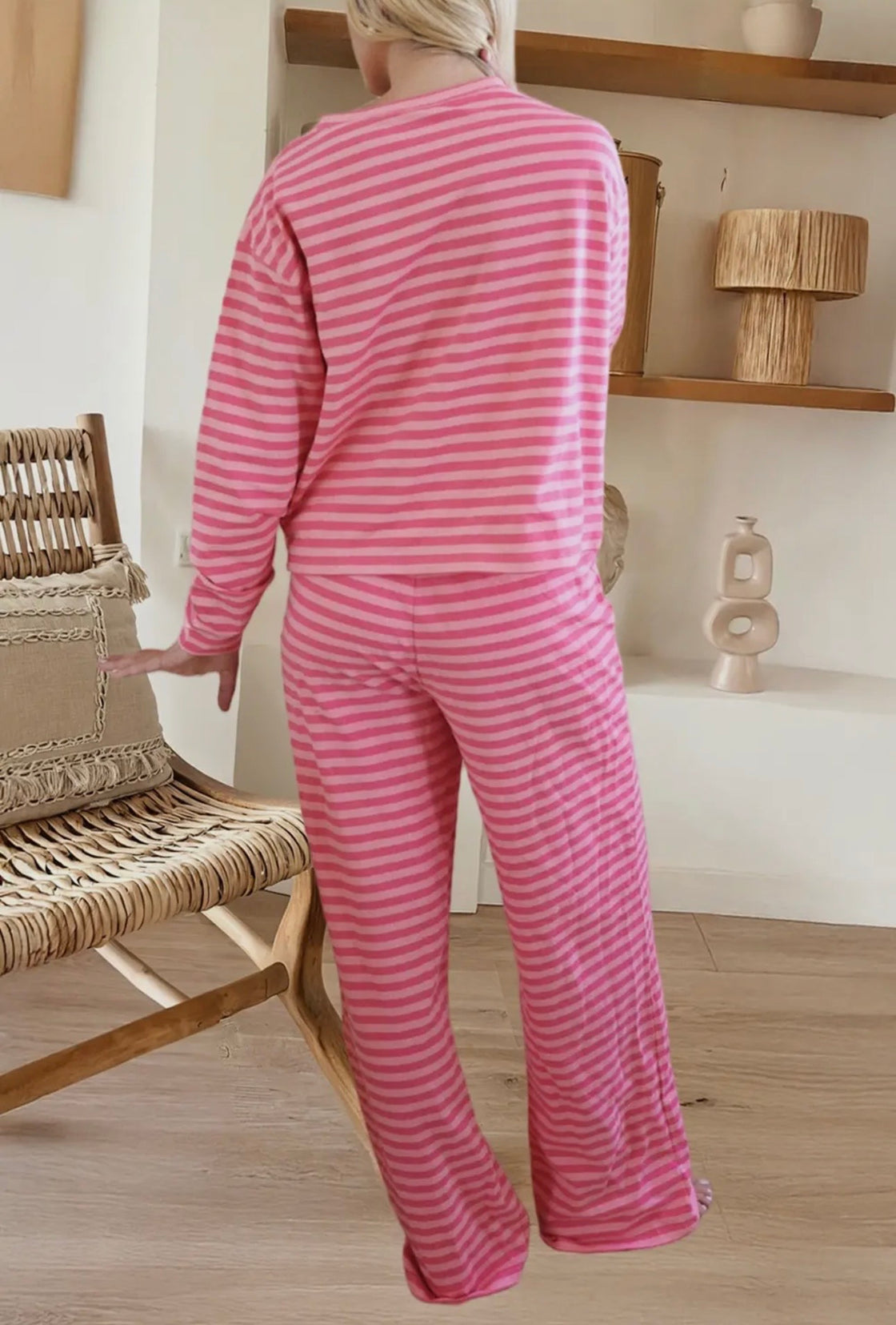 Stripe Top and Buttoned Straight Pants
Lounge Set