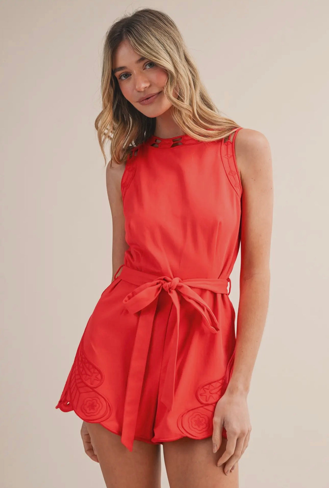 Chili Pepper Sleeveless Embroidered Romper