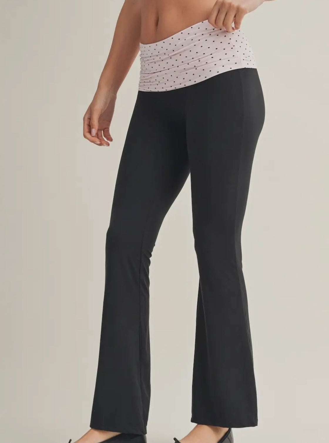 Polka dot Soft knit Foldover flare pants