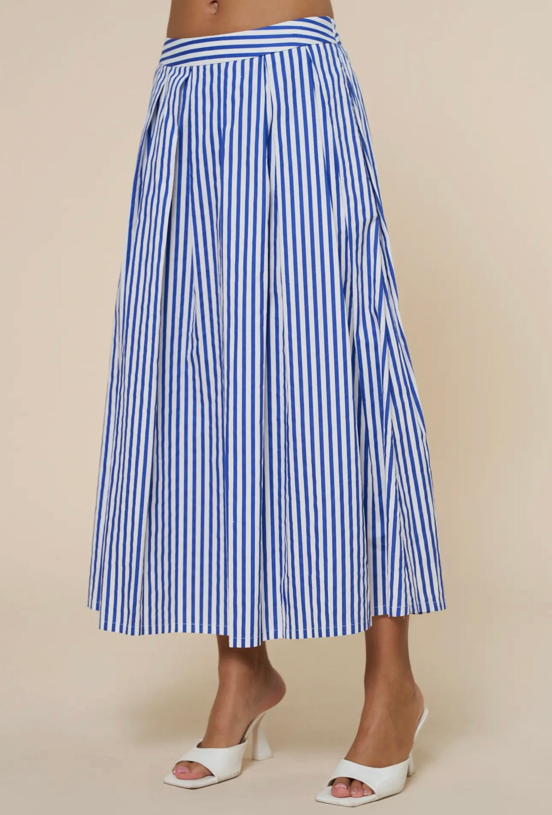 Striped Print Flare Maxi Skirt