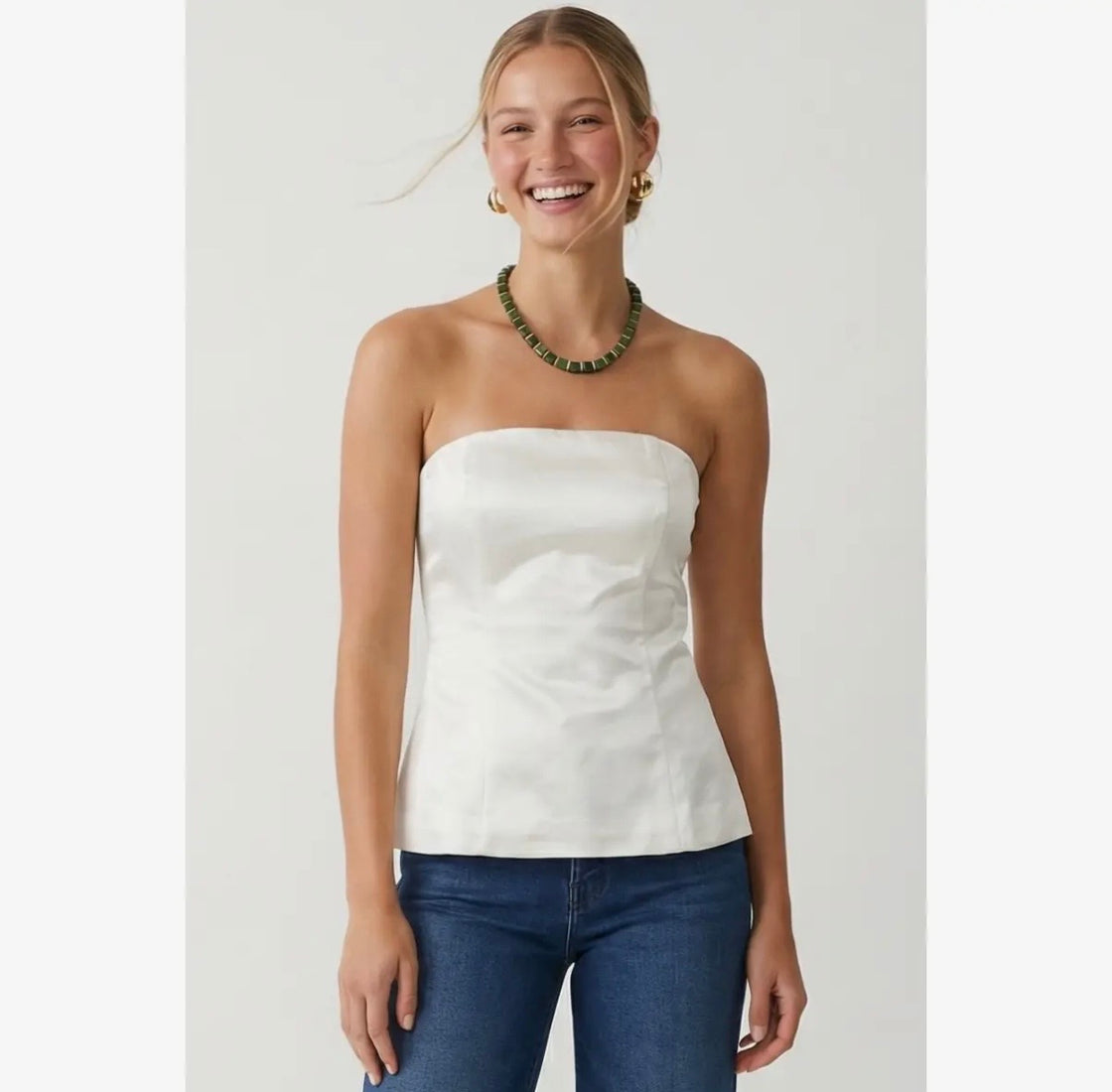 Off White tailored satin tube top