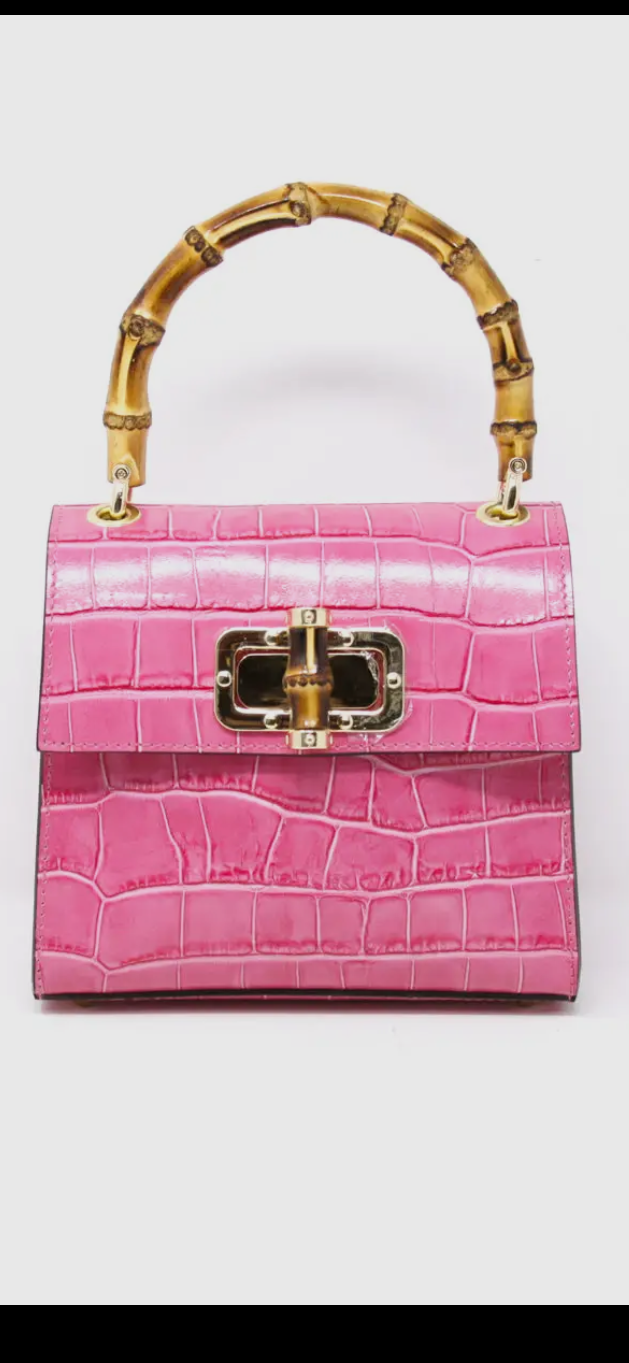 FUSCHIA Genuine Italian Leather Bamboo
Handle Bag