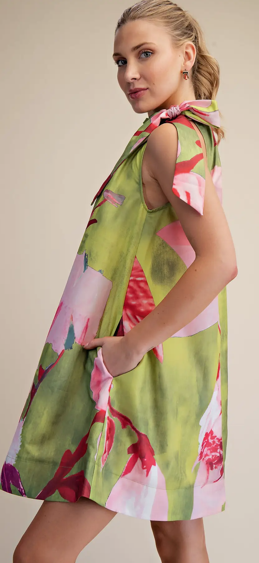 "Izzy" Lime floral print Mini Dress