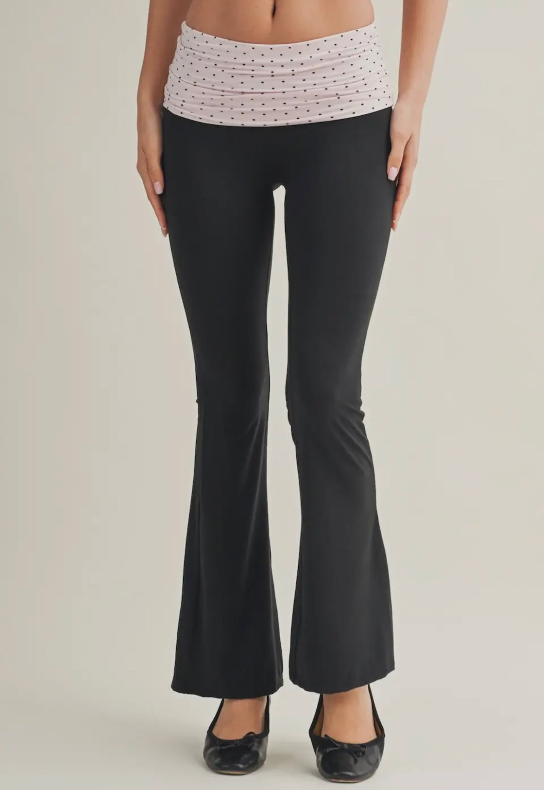 Polka dot Soft knit Foldover flare pants