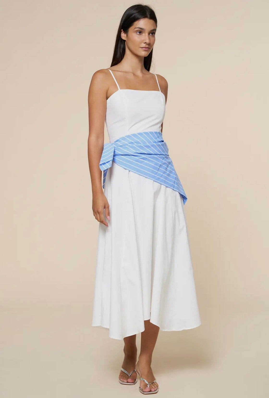 Stripe Waist Bandana Sleeveless Tie Maxi Dress M