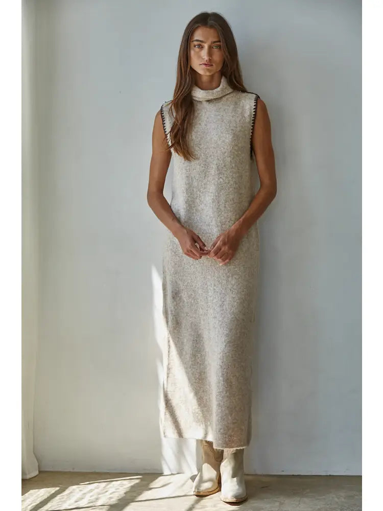 Knit Sweater Turtle Neck Sleeveless Bodycon Maxi