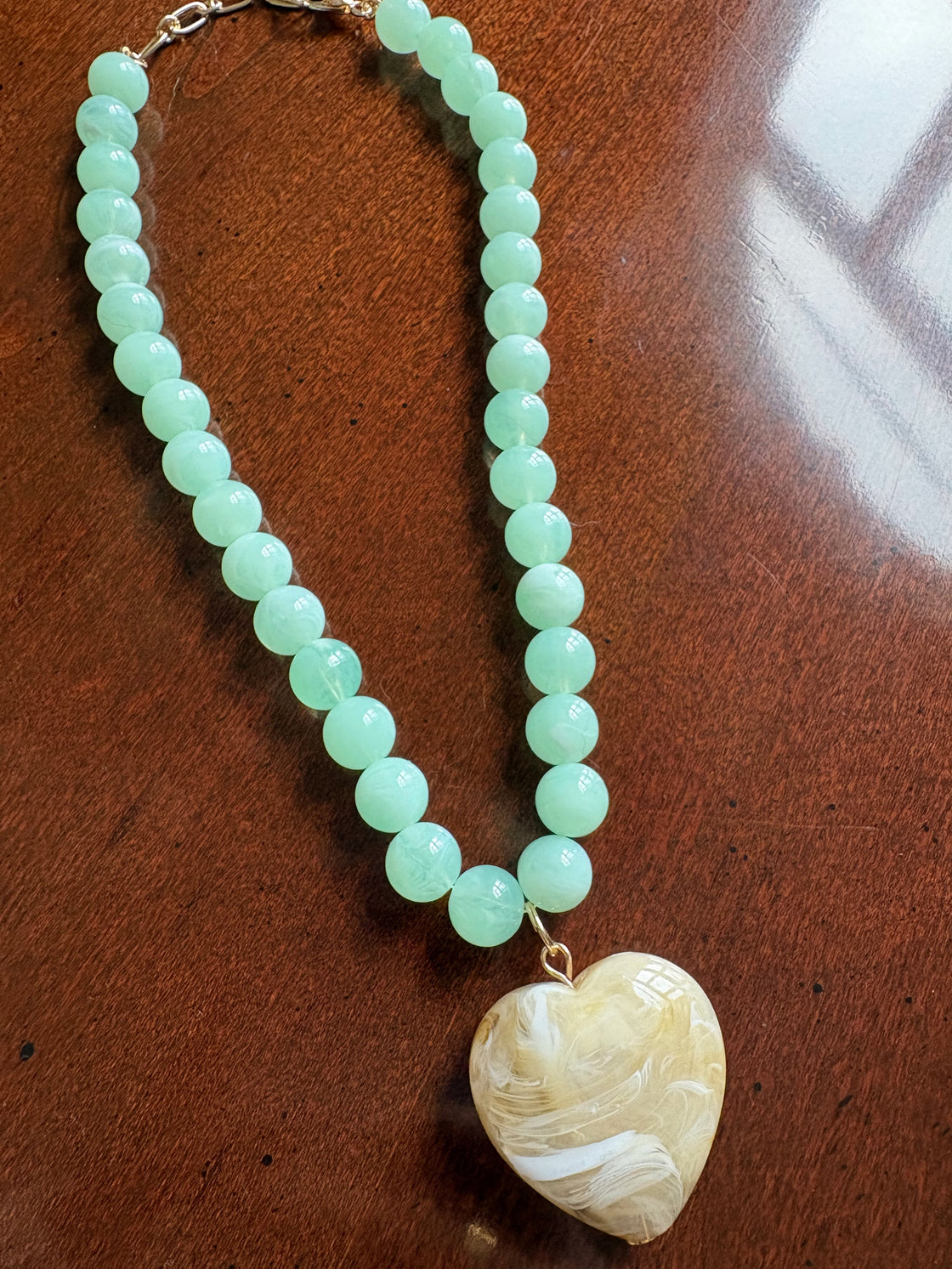 Mint Stone Circle with Tan Natural Stone Heart