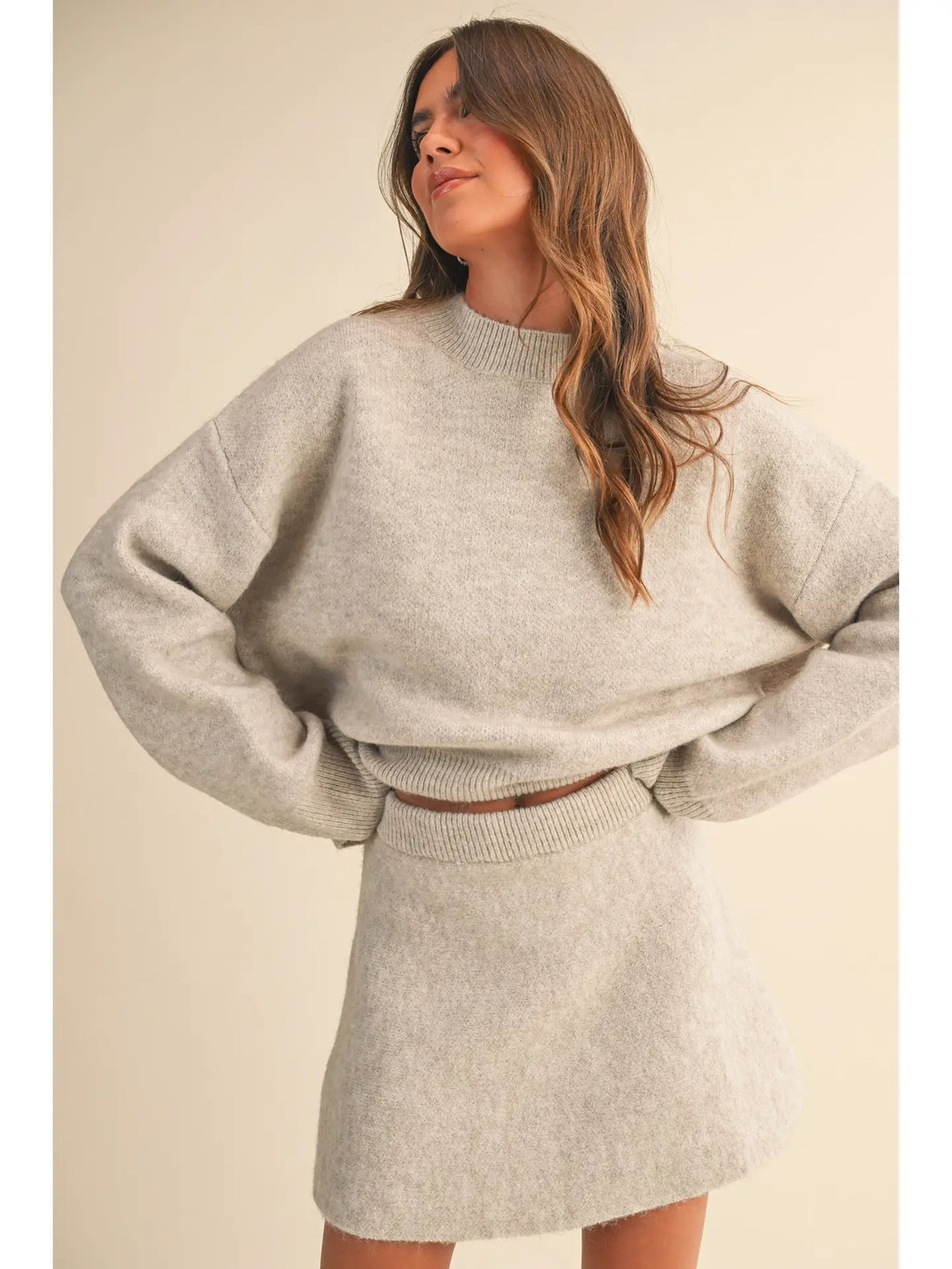 Long Sleeve Sweater Top and Flared Mini Skirt Set