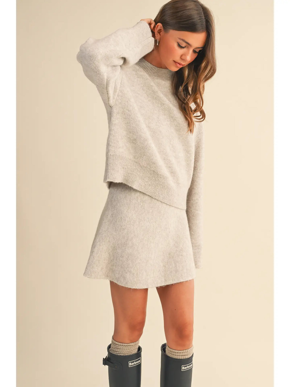Long Sleeve Sweater Top and Flared Mini Skirt Set
