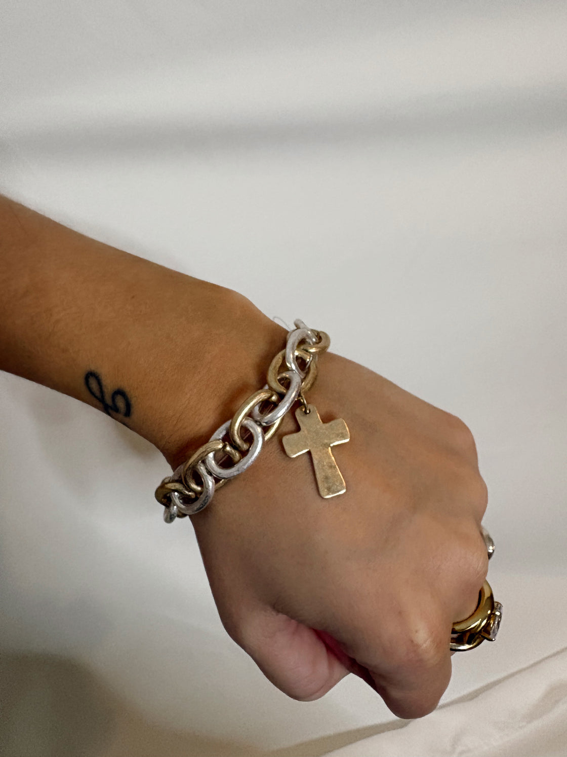 Two-Tone Cross Charm Bracelet