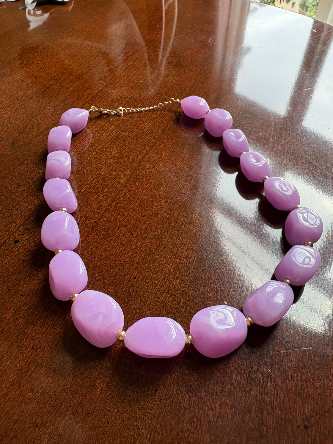 Purple/Lavender Oval Acrylic Natural Beaded Necklace