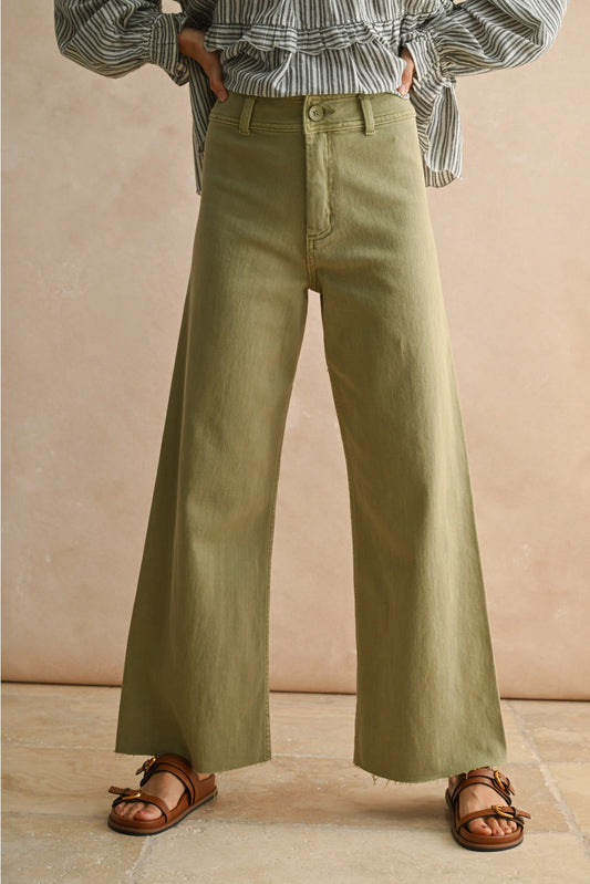 Dusty Sage Straight Wide Leg Denim Pants
