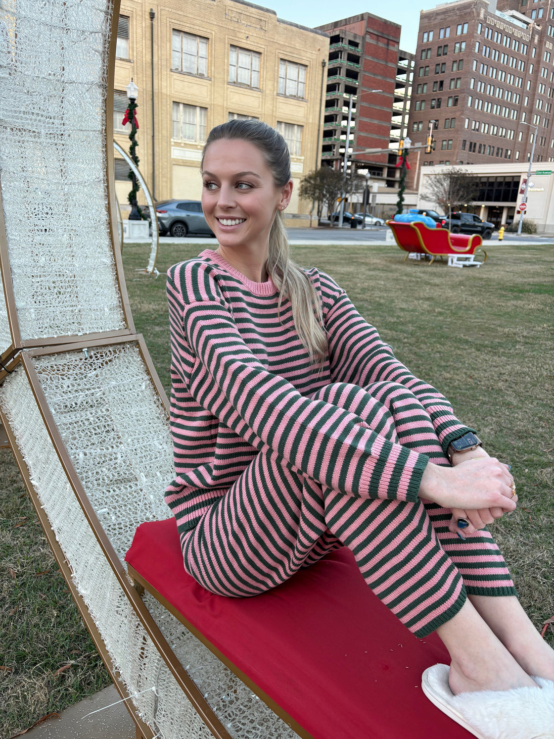 Crew Neck Stripe Sweater & WideLeg Pants