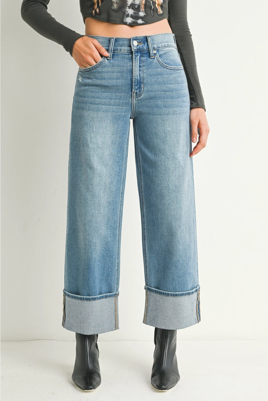 Petite Cuffed Slim Wide Blue Jeans