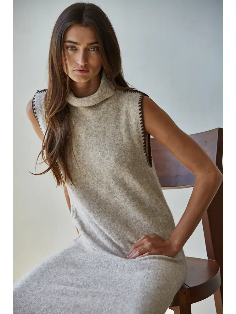 Knit Sweater Turtle Neck Sleeveless Bodycon Maxi