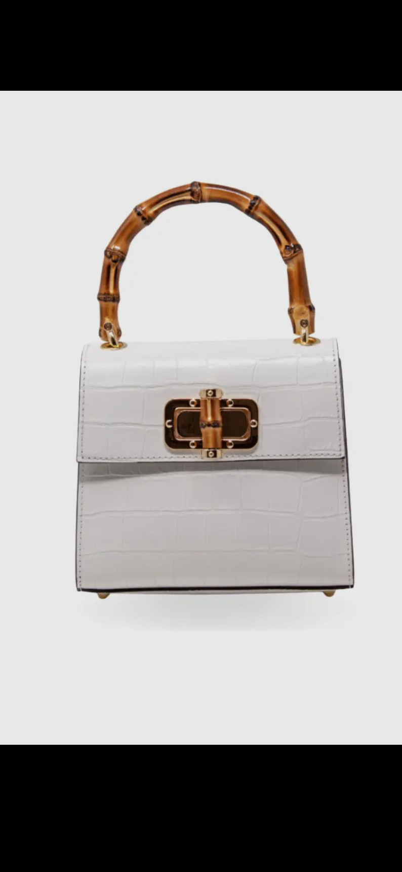 White Genuine Italian Leather Bamboo
Handle Bag