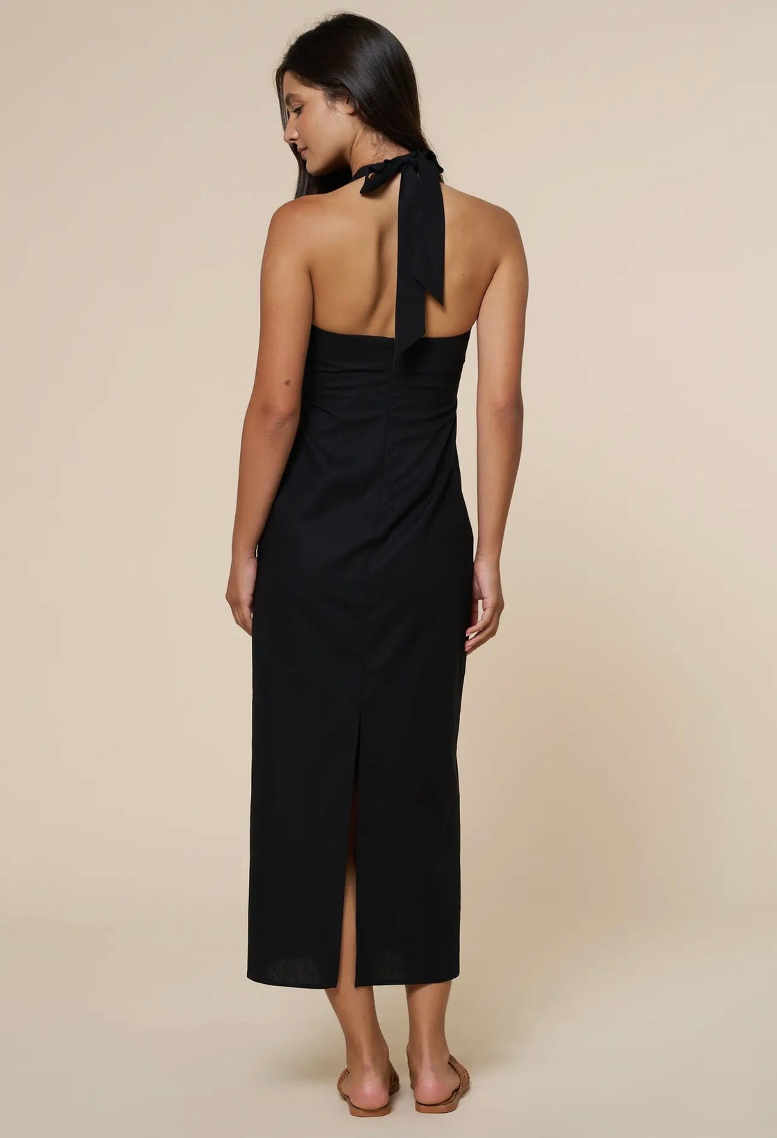 Bead Gathered Plunging Halter
Maxi Dress