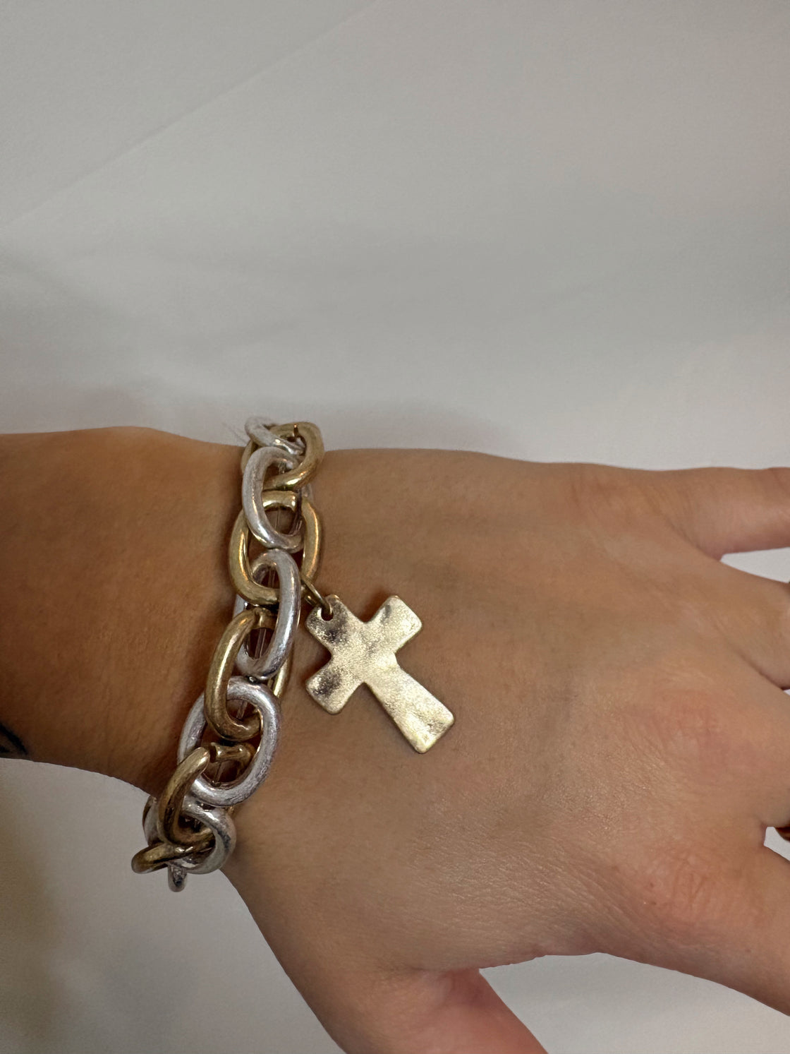 Two-Tone Cross Charm Bracelet